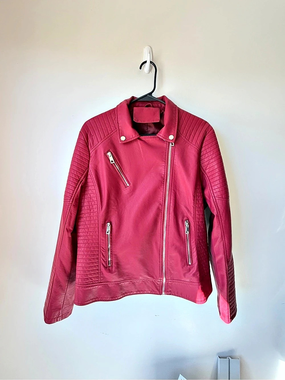 Quilted faux leather Moto Jacket in Cranberry Red Size XL Like New